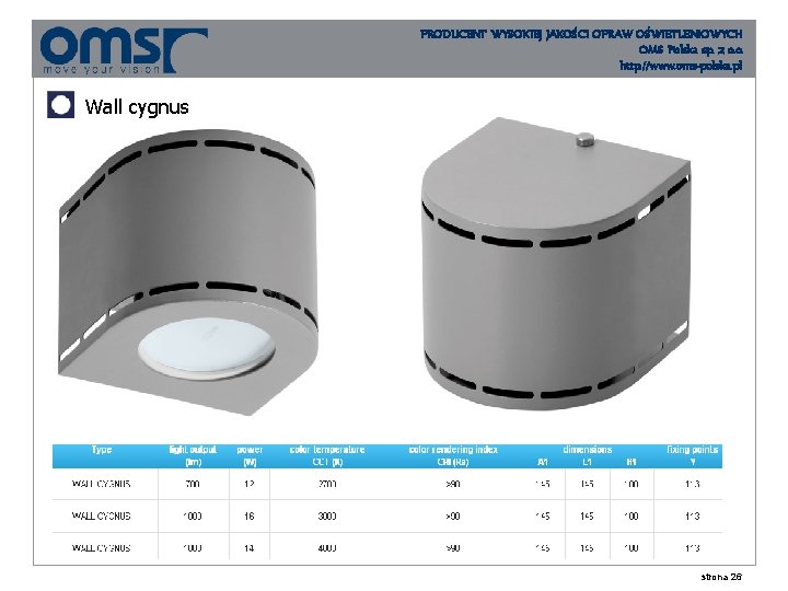 PRODUCENT WYSOKIEJ JAKOŚCI OPRAW OŚWIETLENIOWYCH OMS Polska sp. z o. o. http: //www. oms-polska.