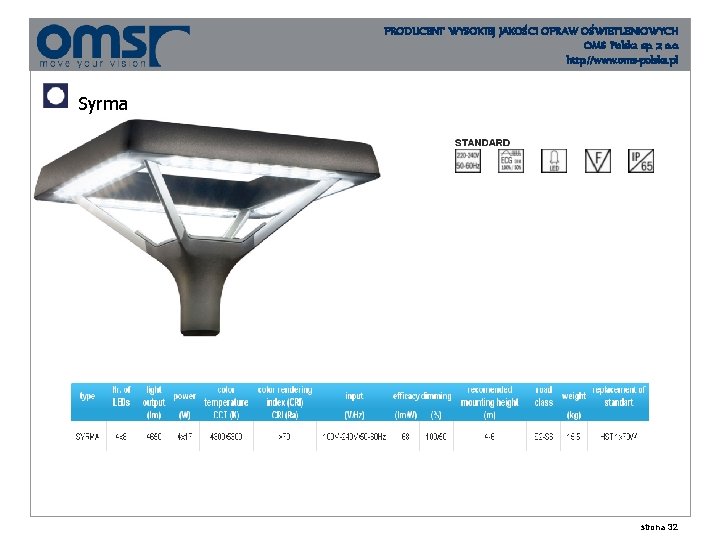 PRODUCENT WYSOKIEJ JAKOŚCI OPRAW OŚWIETLENIOWYCH OMS Polska sp. z o. o. http: //www. oms-polska.
