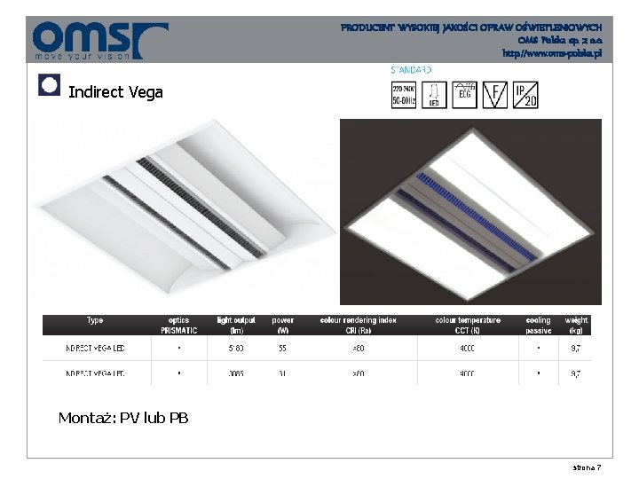 PRODUCENT WYSOKIEJ JAKOŚCI OPRAW OŚWIETLENIOWYCH OMS Polska sp. z o. o. http: //www. oms-polska.
