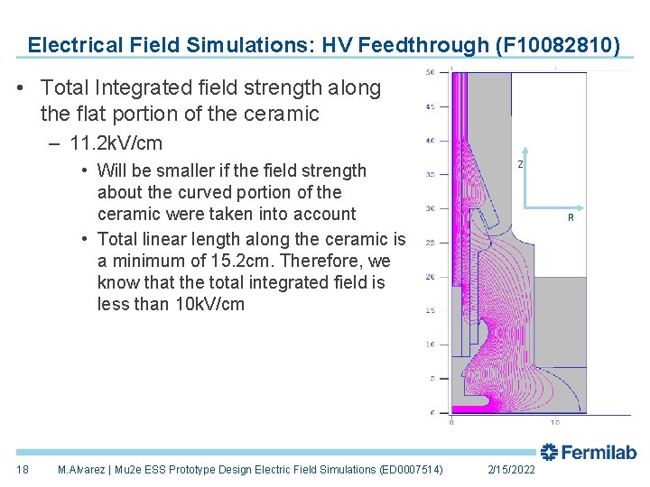 Electrical Field Simulations: HV Feedthrough (F 10082810) • Total Integrated field strength along the
