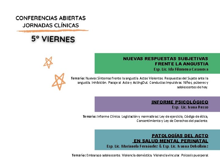 NUEVAS RESPUESTAS SUBJETIVAS FRENTE LA ANGUSTIA Esp. Lic. Ida Filomena Casanova Temario: Nuevos Síntomas