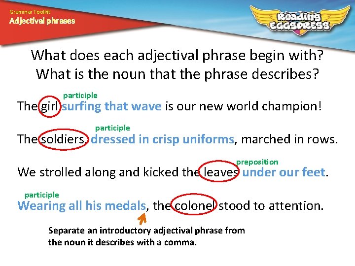 Grammar Toolkit Adjectival phrases What does each adjectival phrase begin with? What is the