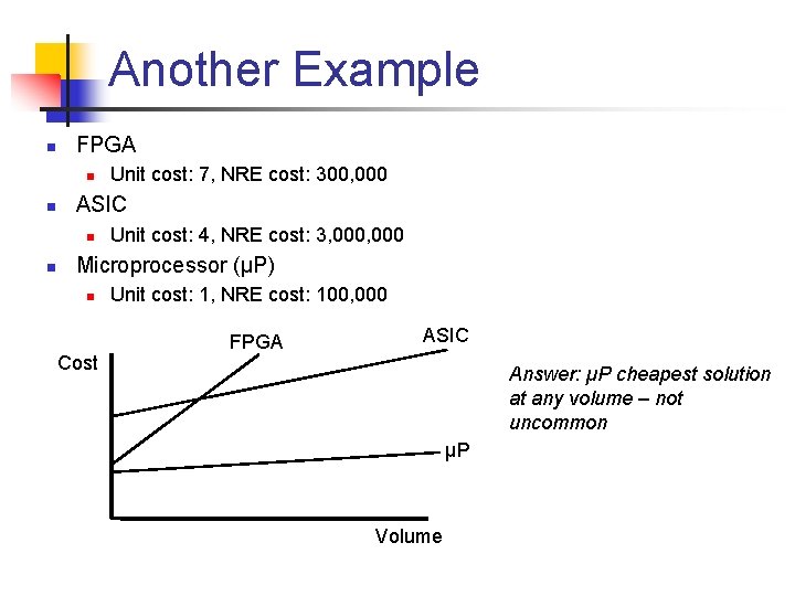 Another Example n FPGA n n ASIC n n Unit cost: 7, NRE cost: