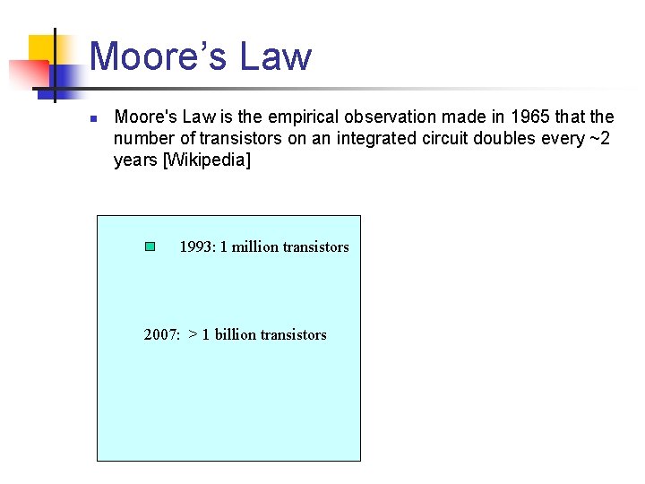 Moore’s Law n Moore's Law is the empirical observation made in 1965 that the