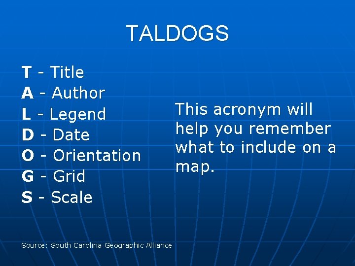 TALDOGS T - Title A - Author L - Legend D - Date O