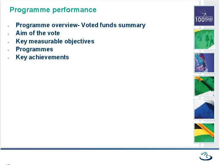 Programme performance • • • Programme overview- Voted funds summary Aim of the vote