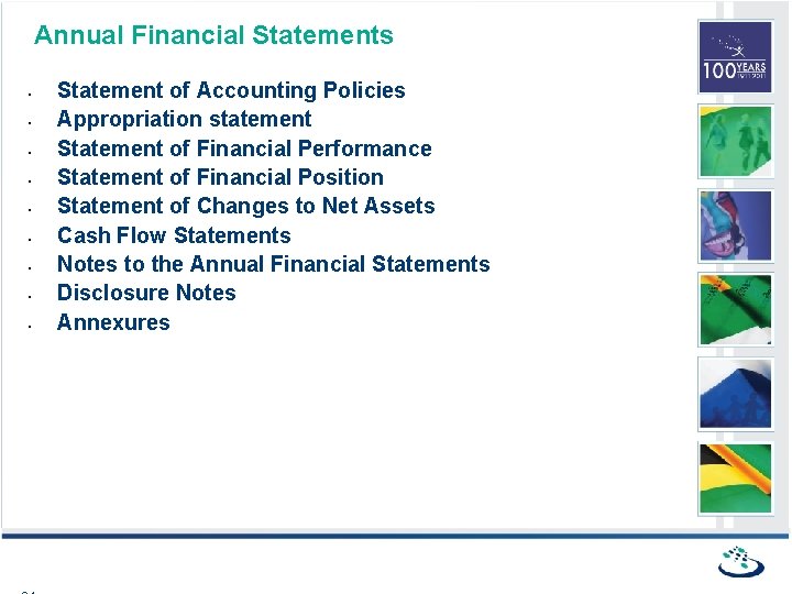 Annual Financial Statements • • • Statement of Accounting Policies Appropriation statement Statement of