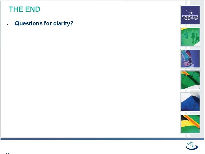 THE END • Questions for clarity? 