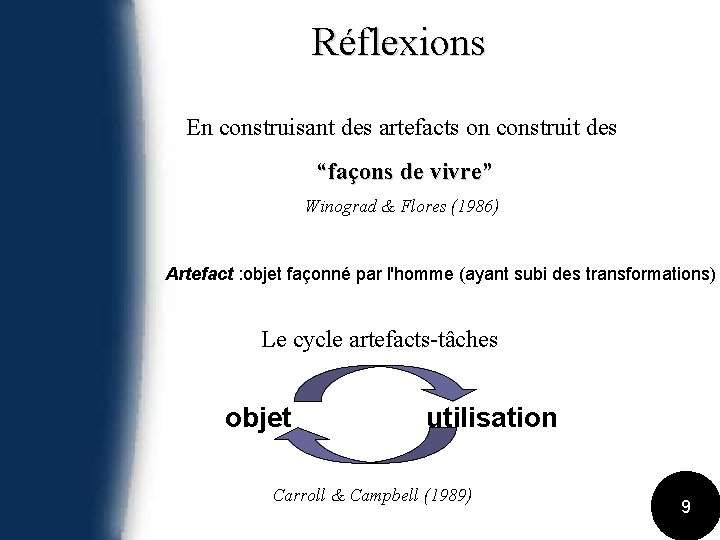 Réflexions En construisant des artefacts on construit des “façons de vivre” Winograd & Flores