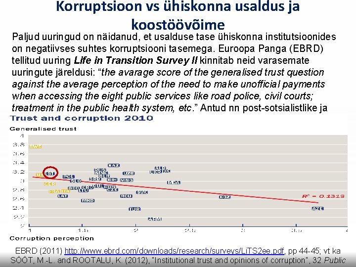 Korruptsioon vs ühiskonna usaldus ja koostöövõime Paljud uuringud on näidanud, et usalduse tase ühiskonna