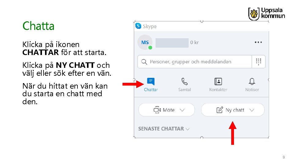 Chatta Klicka på ikonen CHATTAR för att starta. Klicka på NY CHATT och välj