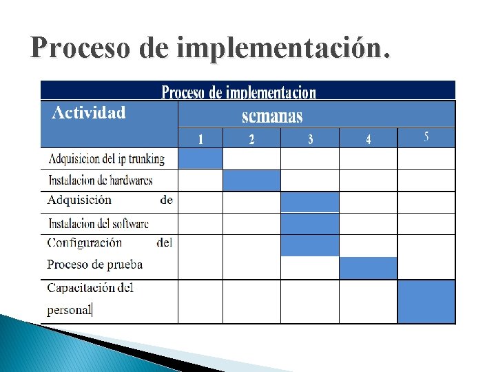 Proceso de implementación. 