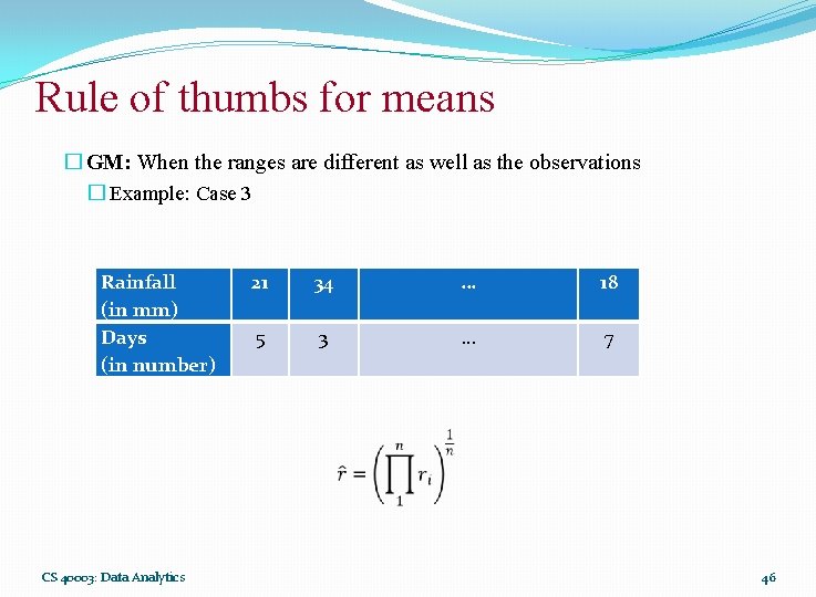 Rule of thumbs for means � GM: When the ranges are different as well