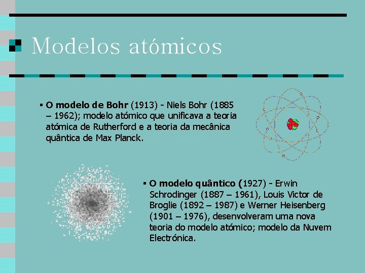 Modelos atómicos § O modelo de Bohr (1913) - Niels Bohr (1885 – 1962);