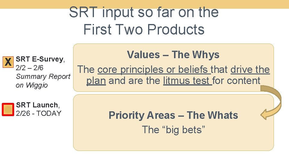 SRT input so far on the First Two Products X SRT E-Survey, 2/2 –