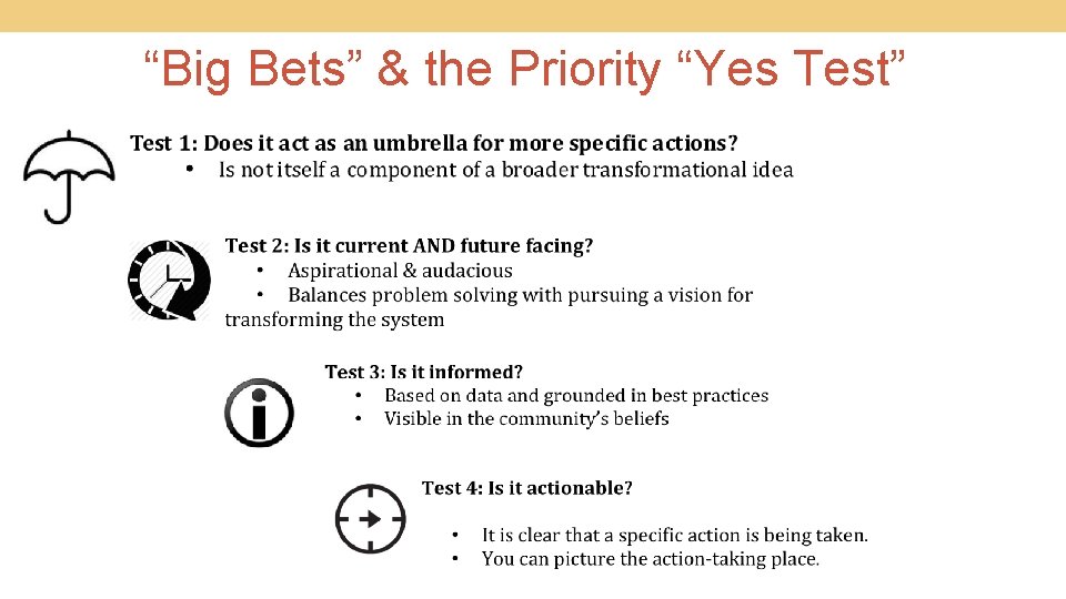 “Big Bets” & the Priority “Yes Test” 