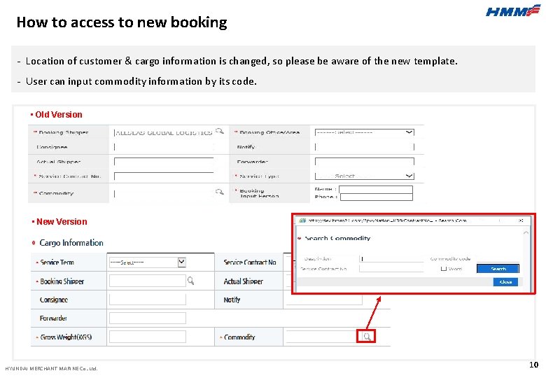 How to access to new booking - Location of customer & cargo information is