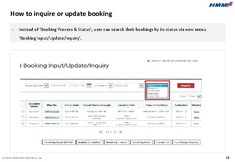 How to inquire or update booking - Instead of ‘Booking Process & Status’, user