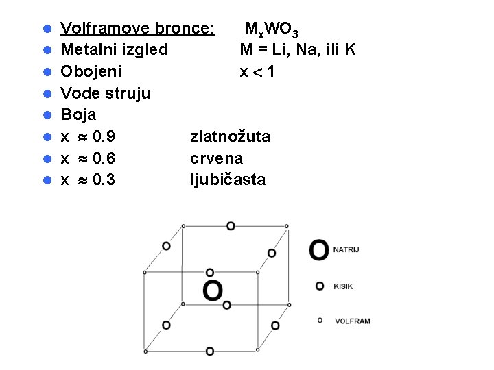 l l l l Volframove bronce: Mx. WO 3 Metalni izgled M = Li,