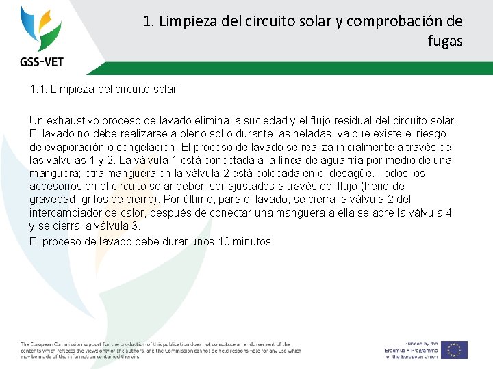 1. Limpieza del circuito solar y comprobación de fugas 1. 1. Limpieza del circuito