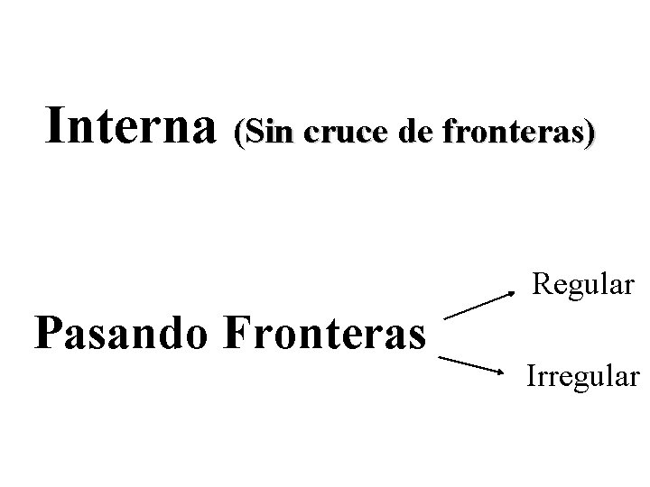 Interna (Sin cruce de fronteras) Regular Pasando Fronteras Irregular 
