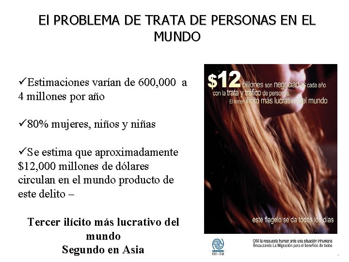 El PROBLEMA DE TRATA DE PERSONAS EN EL MUNDO üEstimaciones varían de 600, 000