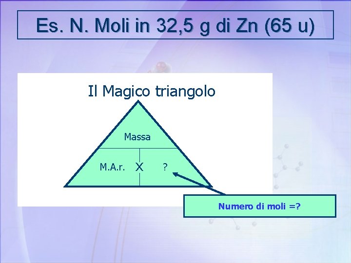 Es. N. Moli in 32, 5 g di Zn (65 u) Il Magico triangolo
