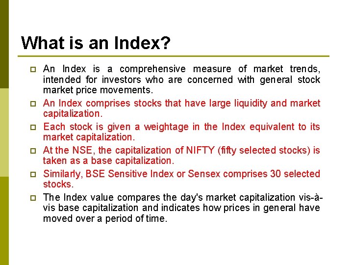 What is an Index? p p p An Index is a comprehensive measure of