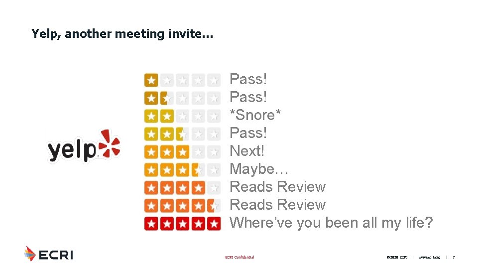 Yelp, another meeting invite… Pass! *Snore* Pass! Next! Maybe… Reads Review Where’ve you been