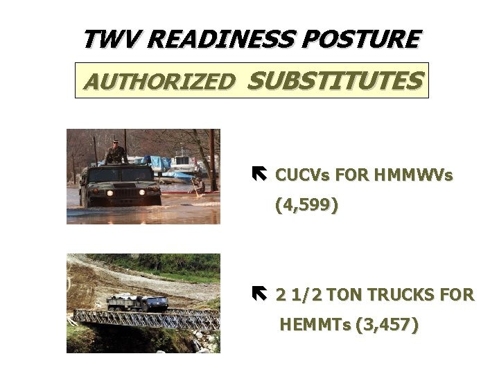 TWV READINESS POSTURE AUTHORIZED SUBSTITUTES ë CUCVs FOR HMMWVs (4, 599) ë 2 1/2