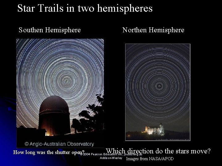 Star Trails in two hemispheres Southen Hemisphere Northen Hemisphere Which direction How long was