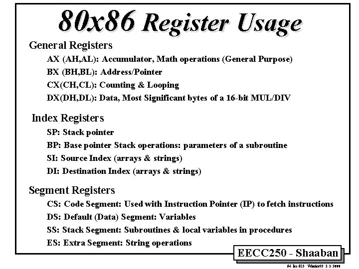 Intel 80 x 86 Register Organization 32 bit