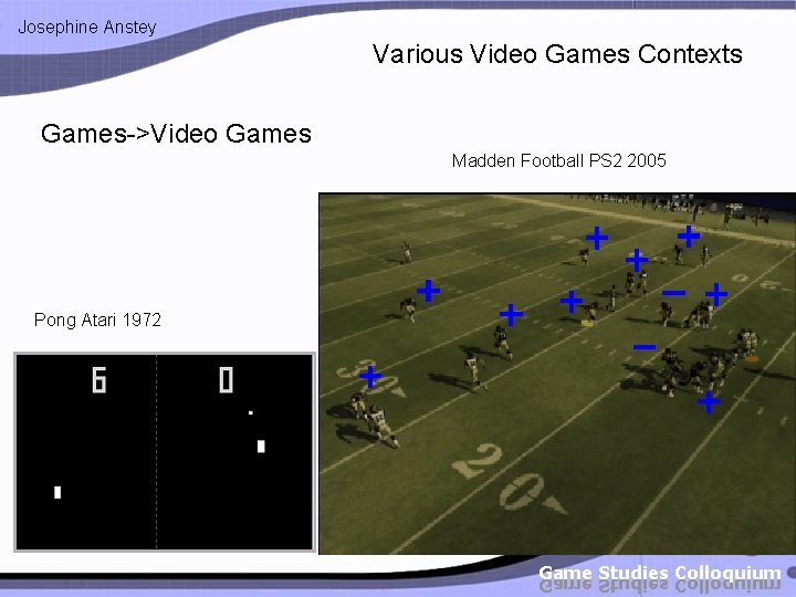 Josephine Anstey Various Video Games Contexts Games->Video Games Madden Football PS 2 2005 Pong