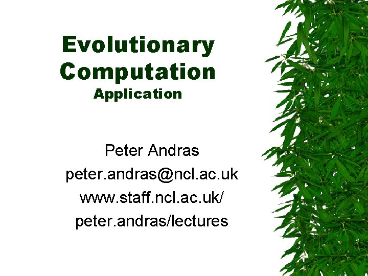 Evolutionary Computation Application Peter Andras peter. andras@ncl. ac. uk www. staff. ncl. ac. uk/