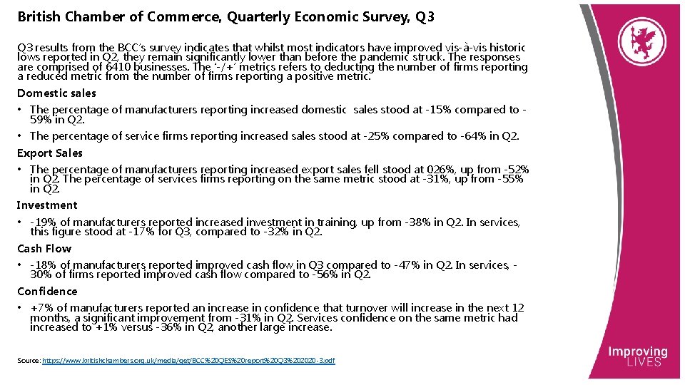 British Chamber of Commerce, Quarterly Economic Survey, Q 3 results from the BCC’s survey