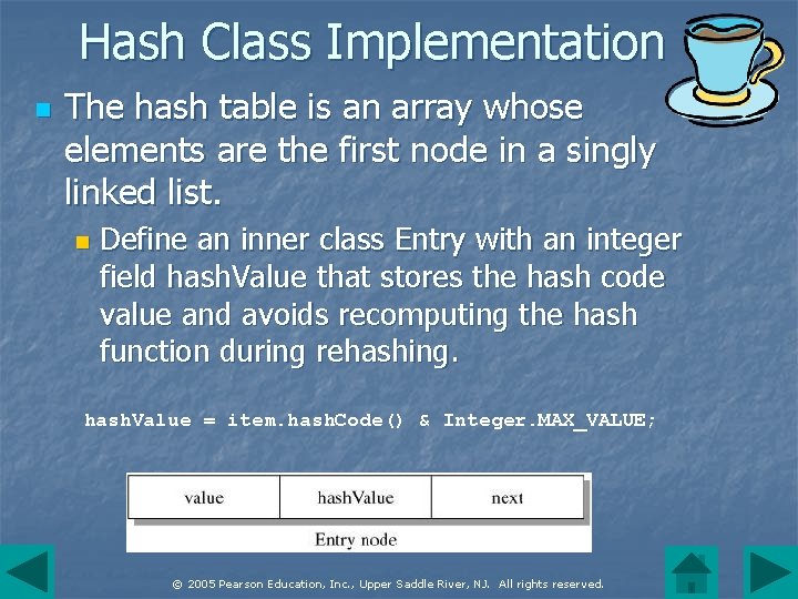 Hash Class Implementation n The hash table is an array whose elements are the