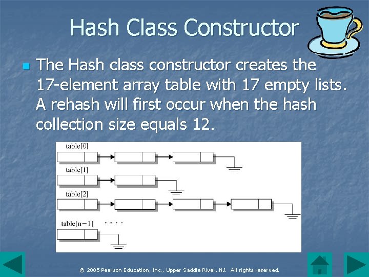 Hash Class Constructor n The Hash class constructor creates the 17 -element array table