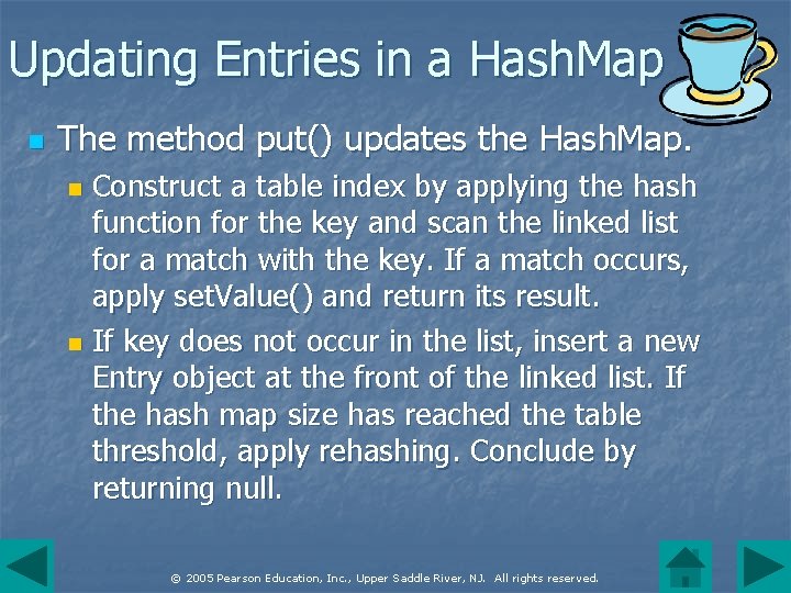 Updating Entries in a Hash. Map n The method put() updates the Hash. Map.