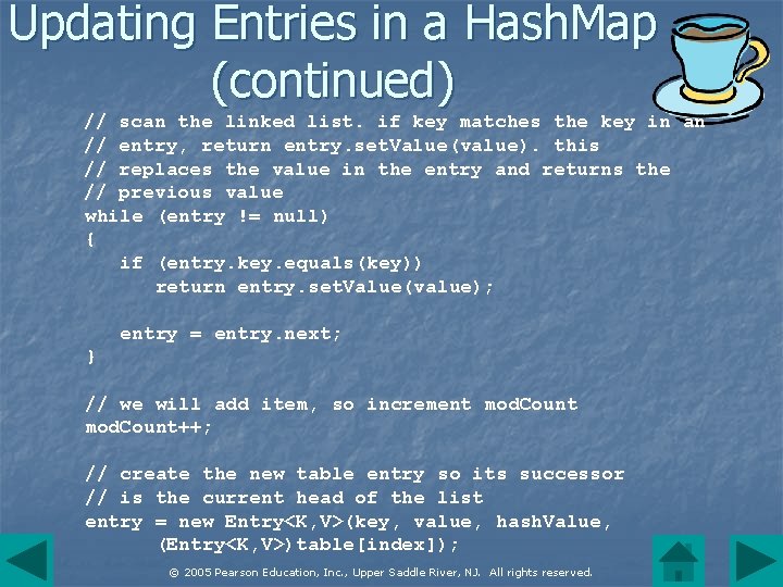 Updating Entries in a Hash. Map (continued) // scan the linked list. if key