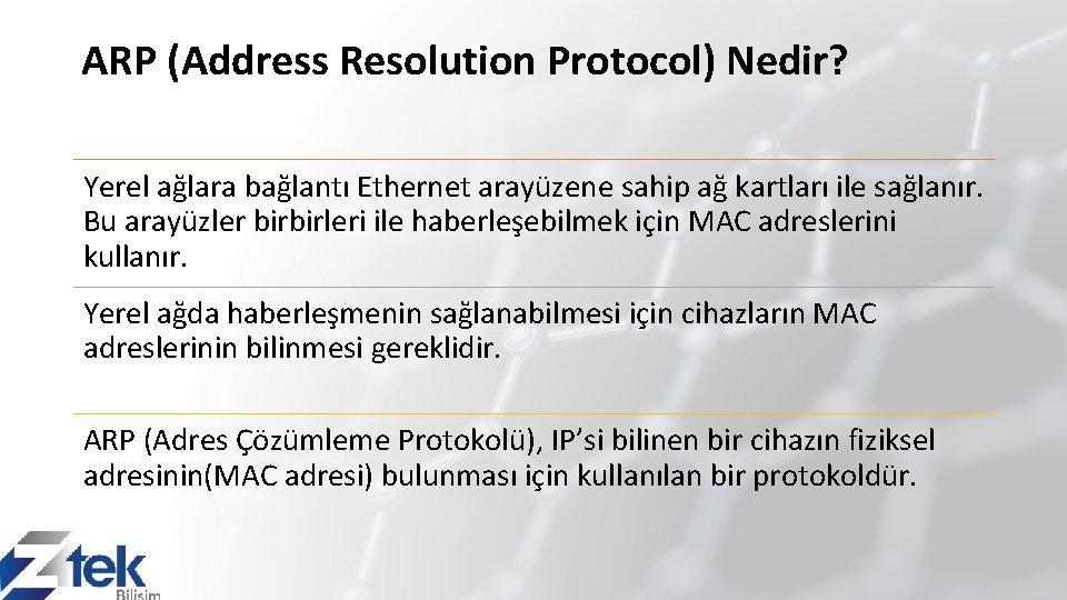 ARP (Address Resolution Protocol) Nedir? Yerel ağlara bağlantı Ethernet arayüzene sahip ağ kartları ile