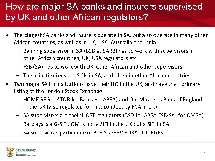 How are major SA banks and insurers supervised by UK and other African regulators?