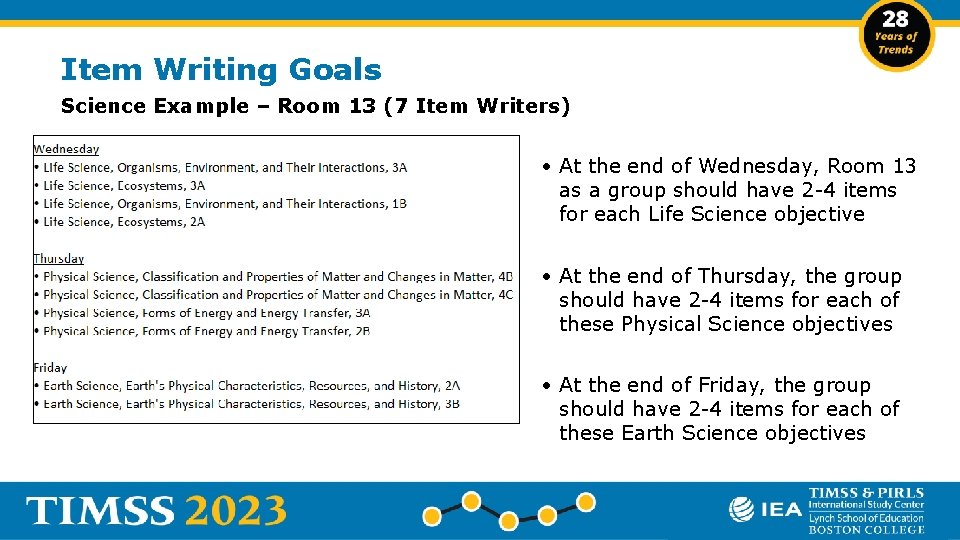 Item Writing Goals Science Example – Room 13 (7 Item Writers) • At the