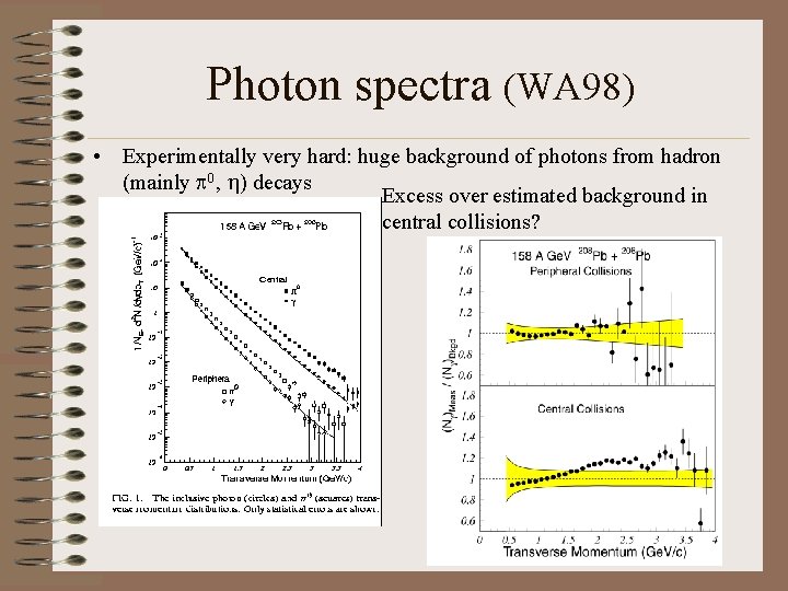 Photon spectra (WA 98) • Experimentally very hard: huge background of photons from hadron