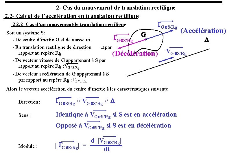 2 - Cas du mouvement de translation rectiligne 2. 2 - Calcul de l’accélération