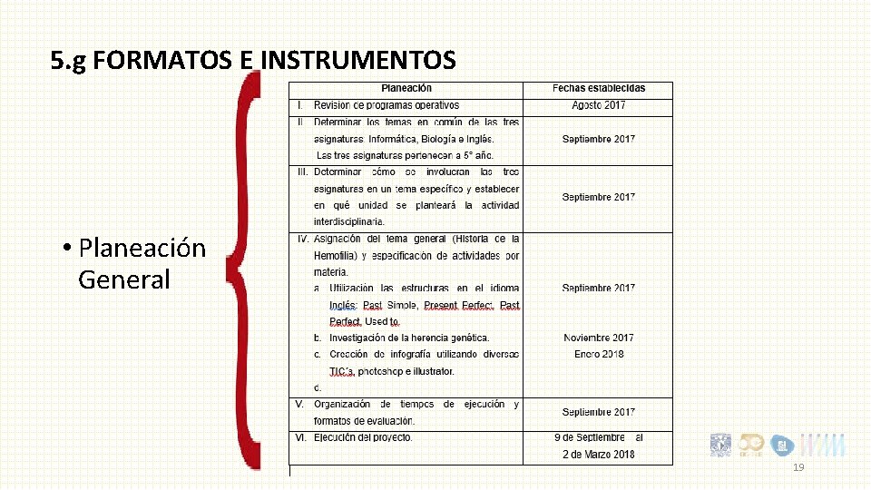5. g FORMATOS E INSTRUMENTOS • Planeación General 19 