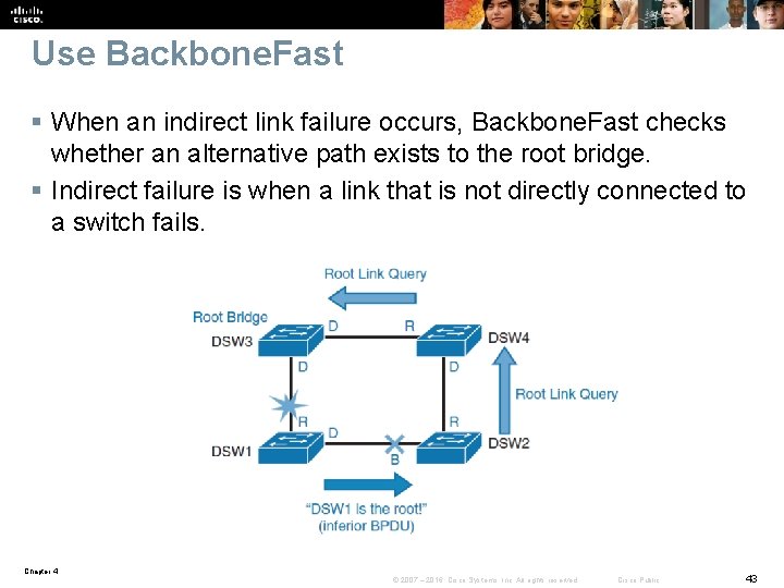 Use Backbone. Fast § When an indirect link failure occurs, Backbone. Fast checks whether