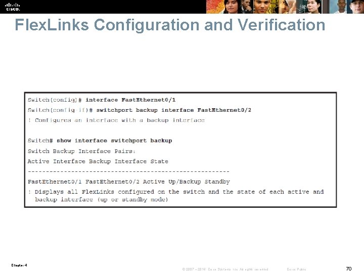 Flex. Links Configuration and Verification Chapter 4 © 2007 – 2016, Cisco Systems, Inc.