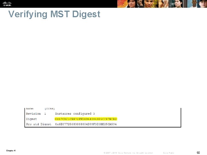 Verifying MST Digest Chapter 4 © 2007 – 2016, Cisco Systems, Inc. All rights