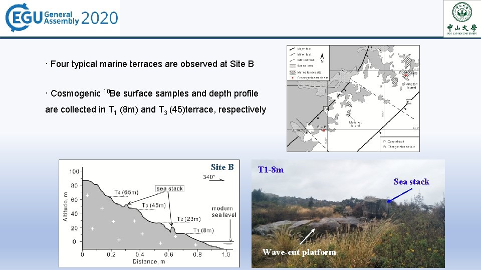· Four typical marine terraces are observed at Site B · Cosmogenic 10 Be · Four typical marine terraces are observed at Site B · Cosmogenic 10 Be