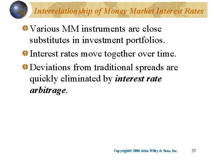 Interrelationship of Money Market Interest Rates Various MM instruments are close substitutes in investment